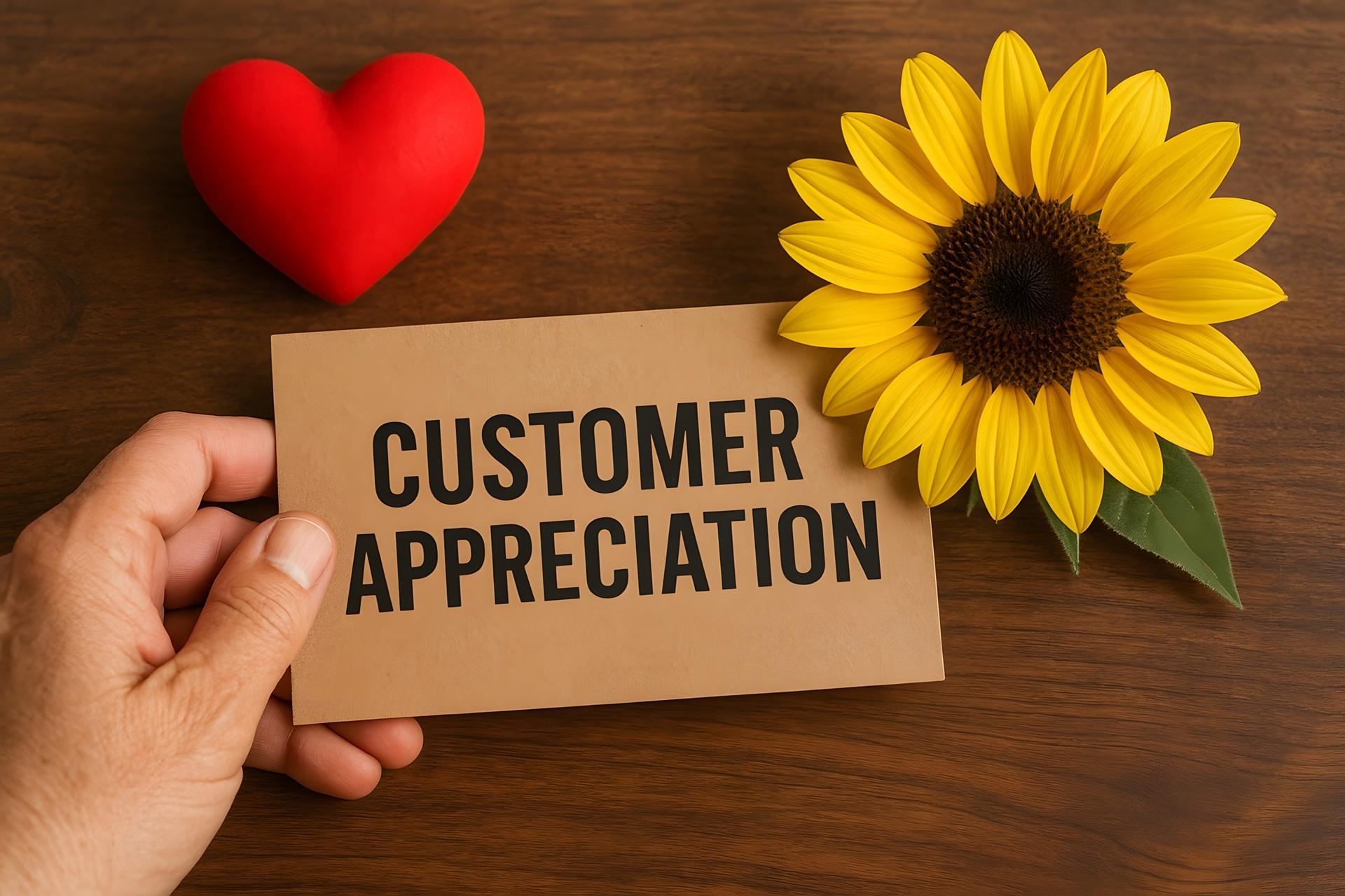 Karte mit Customer Appreciation und Blume | Buttonmaschine